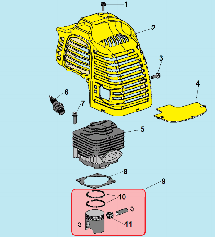 1 ПОРШЕНЬ - ЦИЛИНДР - СВЕЧА ТРИММЕР CHAMPION Т433S-2
